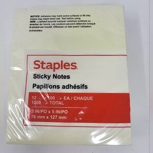 Staples Sticky Notes 3‎ Inch X 5 Inch 100 Each Pad / 12 Pack Office Desk School